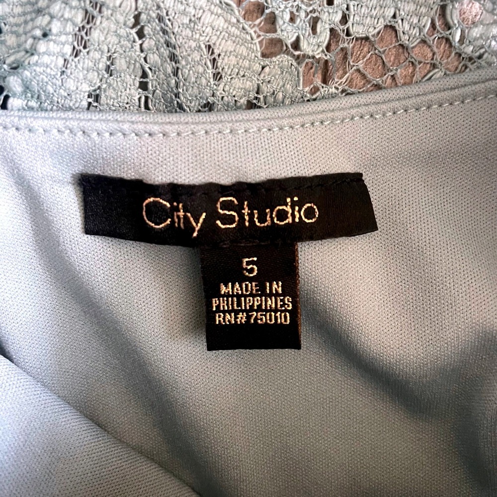 City Studio Light Blue Lace Chiffon‎ Fit & Flare Cocktail Dress Size 5 RN 75010 - Picture 4 of 6